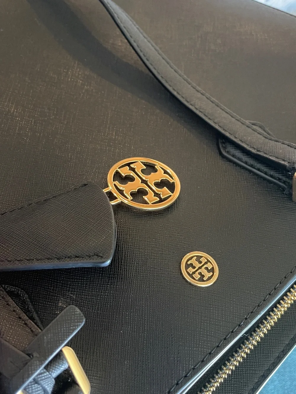 Tory Burch Black Leather Double-Handle Tote - Picture 6 of 7